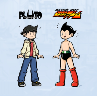 fanart of the Pluto and Astro Boy versions of the character standing together